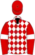 Red and white diamonds, red sleeves, white armlets, red cap