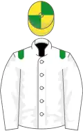 White, green epaulets, yellow and green quartered cap