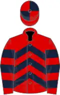 Red and dark blue chevrons, hooped sleeves, quartered cap