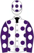 White, purple spots, purple sleeves, white spots