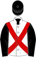 White, red cross sashes, black sleeves and cap