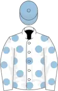 White, light blue spots, light blue cap