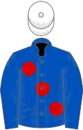 Royal blue, large red spots, white cap
