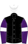 Black, purple sleeves, white armlets, white cap