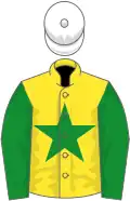 Yellow, green star and sleeves, white cap
