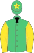 Emerald green,yellow sleeves,green cap,yellow star