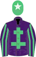 Purple, emerald green cross of lorraine, striped sleeves, emerald green cap, white star