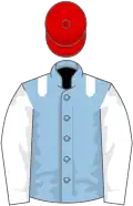 Light blue, white epaulets and sleeves, red cap