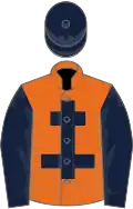 Orange, dark blue cross of lorraine and sleeves, dark blue cap