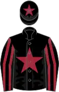 Black, maroon star, striped sleeves and star on cap