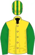 Yellow, green sleeves, striped cap