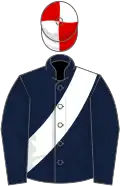 Dark blue, white sash, red and white quartered cap