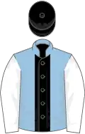 Light blue, black stripe, white sleeves, black cap