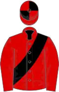 RED, black sash, quartered cap