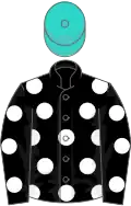 Black, white spots, turquoise cap