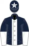 Dark blue, white stripe, halved sleeves and star on cap