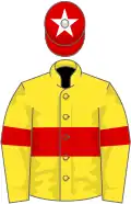 Yellow, red hoop and armlets, red cap, white star
