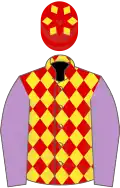 Red and yellow diamonds, mauve sleeves