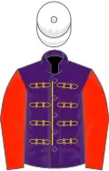 Purple, gold braid, scarlet sleeves, white cap