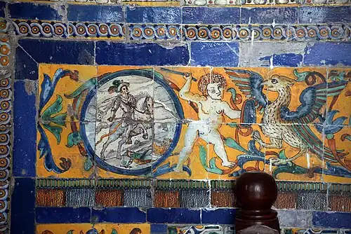 Azulejos (dating to 1642)[26] in the Basilica of San Francisco, Lima, Peru.