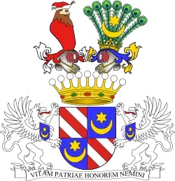 Coat of arms of Hutten-Czapski, a combination of Leliwa and the German coat of arms of the Hutten family