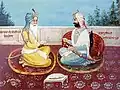 Painting of Maharaja Ranjit Singh seated with Baba Sadhu Singh Sodhi, by Lahora Singh, circa late 19th century