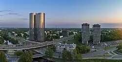 Panorama of the left bank of Daugava in Riga, overlooking the Eastern part of the Āgenskalns district