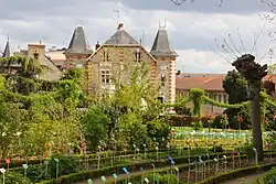 Flower beds and buildings at Jardin botanique du Thabor