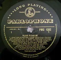 Please Please Me by the Beatles (side 1) – 1963. Parlophone gold and black label