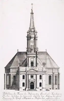 Engraving of the Parochialkirche, Georg Paul Busch after Philipp Gerlach, 1715