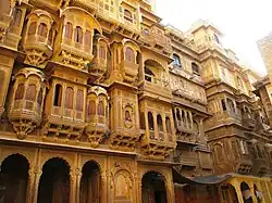 Patwon ki Haveli, Jaisalmer. Rows of sandstone haveli in Rajasthan
