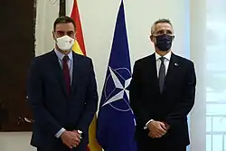 Stoltenberg and Spanish Prime Minister Pedro Sánchez in Madrid, 8 October 2021