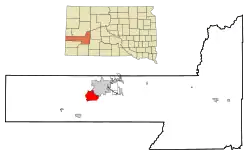 Location in Pennington County and the state of South Dakota