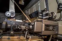 Digital optical penthouse readers fitted to the top of the mechanism chassis. Clockwise from left: 35mm Dolby Digital (threaded), 70mm DTS and 35mm SDDS.