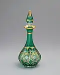 Perfume decanter, green cased over colorless lead glass, 1866–70