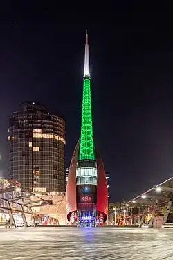 Barrack Square at night with focus on the bell tower