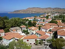 Petra, Lesbos, typical Greek village with red ceramic rooftops