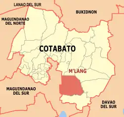 Map of Cotabato with M'lang highlighted