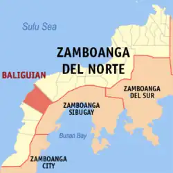 Map of Zamboanga del Norte with Baliguian highlighted