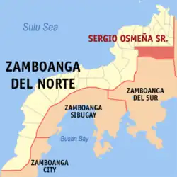 Map of Zamboanga del Norte with Sergio Osmeña highlighted