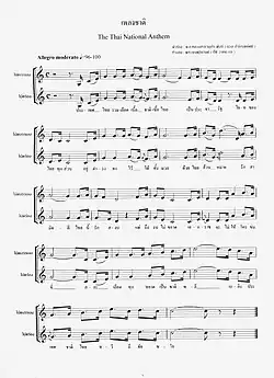 Documentation of an adoption of Thai National Anthem, with the lyrics contained inside