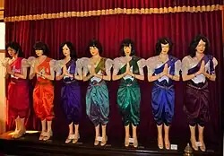 Mannequins wearing Sompot Chong Kben at the Royal Palace of Cambodia