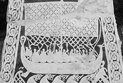 Stora Hammars I picture stone, showing a longship with rudder