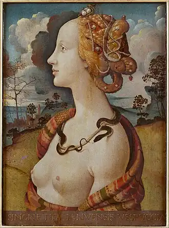 Portrait of Simonetta Vespucci, oil on panel painting, c. 1480, 57 x 42 cm, [[Château de Chantilly|Musée Condé, Chantilly]], France