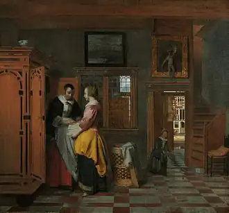 Two Women Beside a Linen Chest, with a Child c.1663