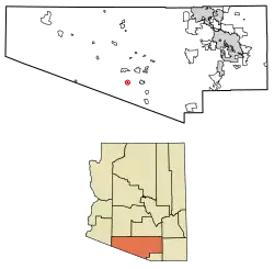 Location of Cowlic in Pima County, Arizona.