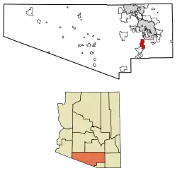 Location of Sahuarita in Pima County, Arizona.