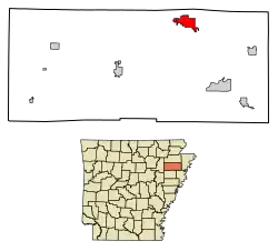 Location of Trumann in Poinsett County, Arkansas.
