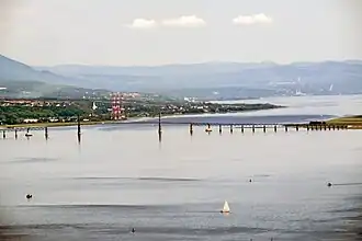 Panoramic view of the North shore, Saint-Laurent river, Île d'Orléans bridge