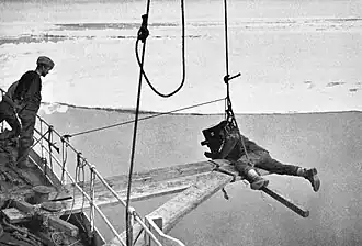 Ponting filming the Terra Nova cleaving the ice-floes